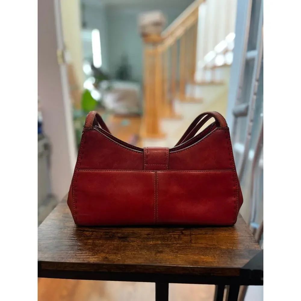 Y2K Fossil Leather Weathered Elongated Structured Shoulder Bag See Description